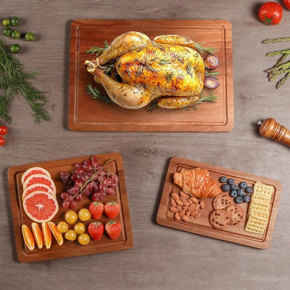 Wood Cutting Boards for Kitchen, Acacia Wooden Cutting Board Set, Charcuterie