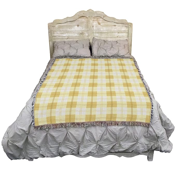Pure Country Weavers Lemon Plaid Blanket - Gift Tapestry Throw Woven from Cotton - Made in The USA (72x54)