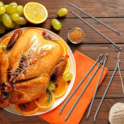 Ofargo Meat Trussing Needles, Roasting Trussing Needles for Lacing Roast Turkey, Chicken, Pork Skin, Whole Hog, Lamb, and Rotisserie Pig; 3pcs Curved Needles and 3pcs Straight Needles; 6pcs in All