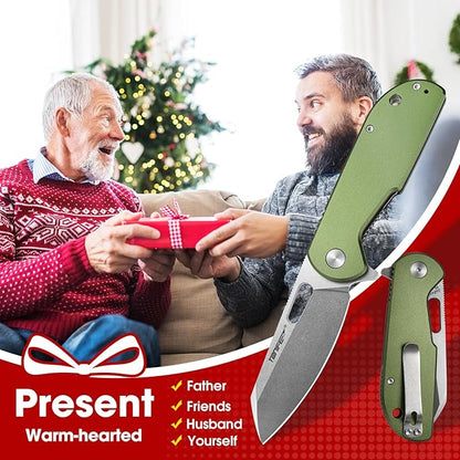 TONIFE Galaxy Mini Folding Knife with D2 Steel Blade and Aluminum Handle, EDC Pocket Tool for Camping, Hiking, and Survival (green)