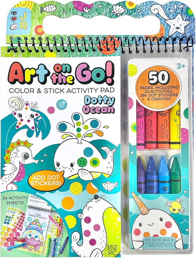 Bright Stripes Travel Art Kit for Kids Ages 3+ | Going Dotty Ocean Theme | Compact Coloring Set with Crayons, Stickers & Activity Book | Fun, Mess-Free Crafts for Toddlers and Preschoolers