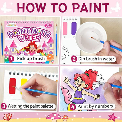 Paint with Water Coloring Books for Toddlers,Unicorn Theme Mess Free Watercolor Painting Papers for Kids Water Color Paint Kit Art Craft Gift for Ages 1-3, 4-8