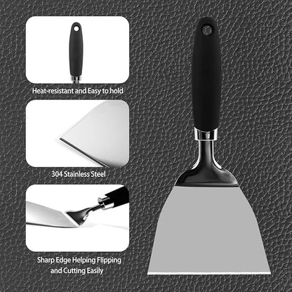 Stainless Steel Spatula Set of 3, Heavy Duty Small Metal Spatula for Cooking Cast Iron Skillet with Heat-resistant Handle, Fish Turner Flipper for Pancake Burger Egg Cooking Spatulas BBQ Grill Griddle
