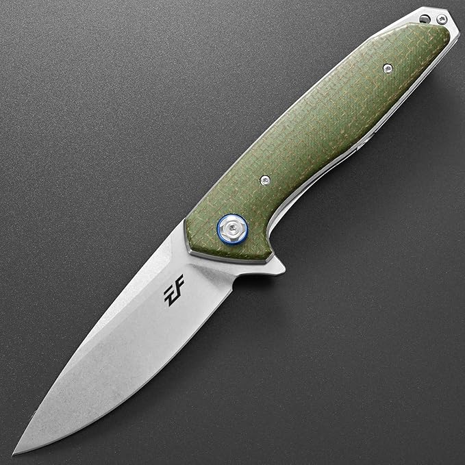 Eafengrow EF972 Folding Knife, D2 Steel Blade Micarta Handle Pocket Knife Folder for Outdoor Camping Hiking Working EDC Tool Knife(army green)
