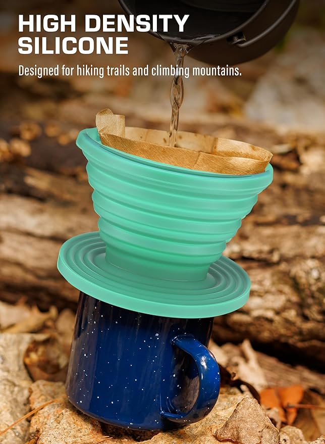 COLETTI Sierra Camping Pour Over Coffee Dripper — Collapsible Pour Over Coffee Dripper — Includes Pack of Paper Filters [Teal, Pack of 1]