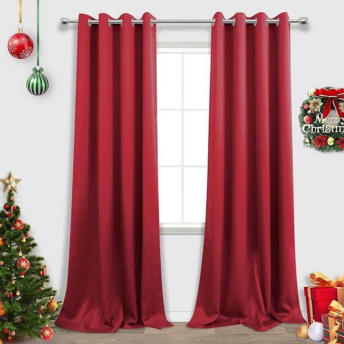 Red Curtains for Living Room, Thermal Extra Long 108 Inches 2 Panels Set