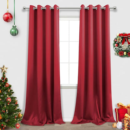 Red Curtains for Living Room, Thermal Extra Long 108 Inches 2 Panels Set
