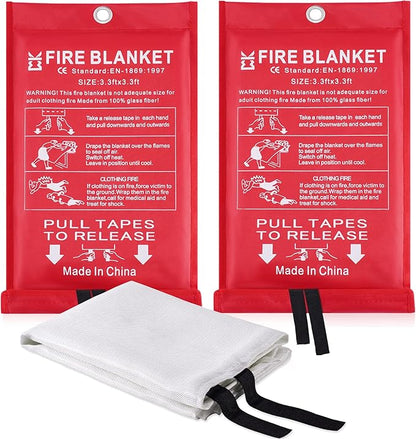 Fire Blanket for Home Emergency Survival ??Fiberglass Suspend Fire Flames Suspension Blankets for Home and Kitchen School Grill Garage House Warehouse Safety (2pcs-FireBlankets)