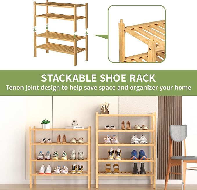 ROMGUAR CRAFT 4 Tier Bamboo Shoe Rack