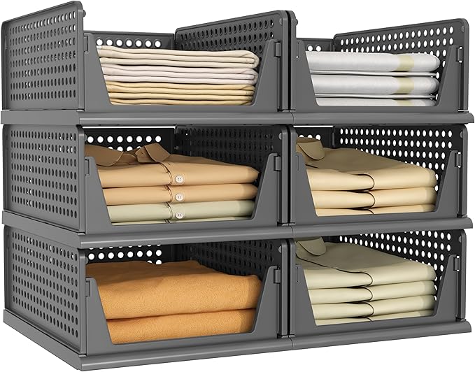 Pinkpum 6 Pack Black Closet Organizers and Storage Plastic Stackable Storage