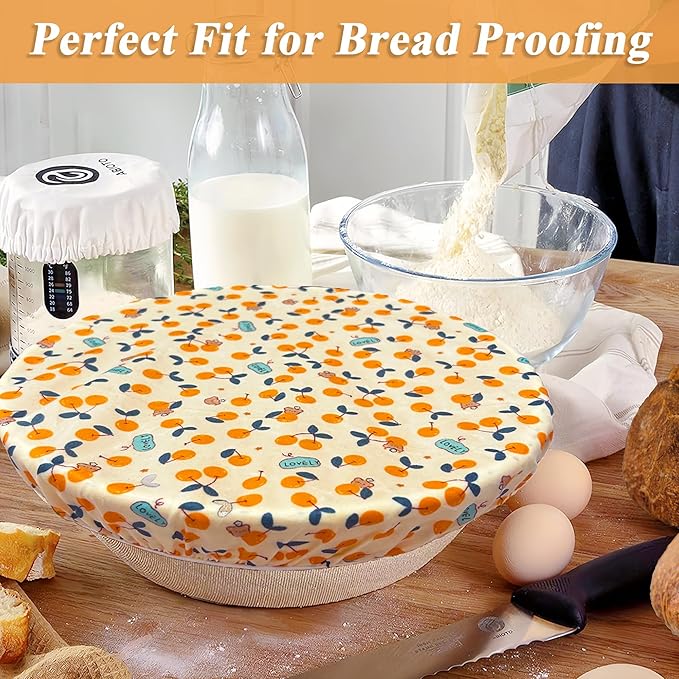 OHIYO Reusable Beeswax Bowl Covers, Elastic Cotton Cloth Sourdough Bread Cover