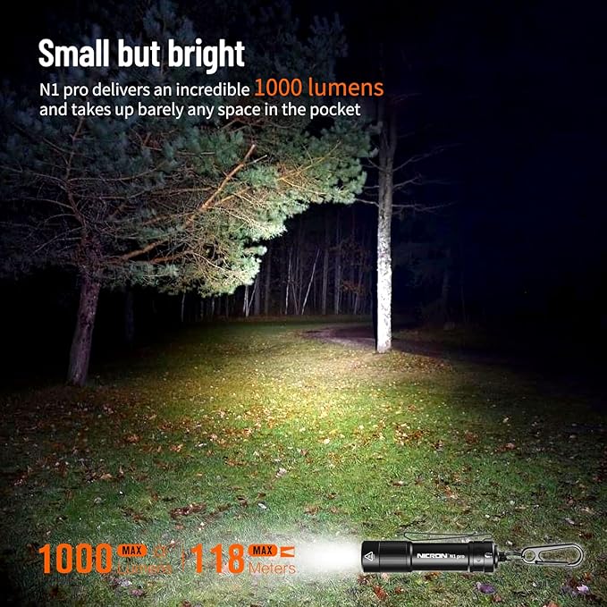 NICRON N1pro EDC Flashlight, 1000 Lumens Rechargeable Flashlights, 6 Modes AA Pocket Flashlight Mini Size with Keychain for Camping, Home, and Emergencies