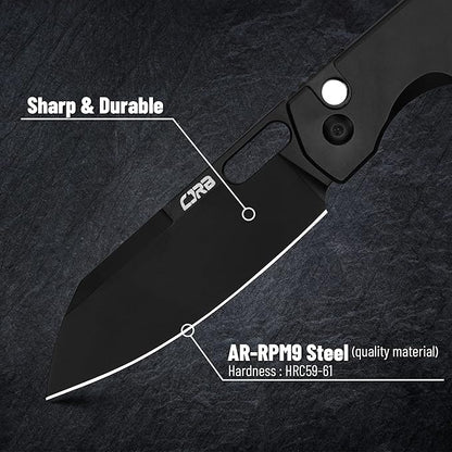 CJRB Pocket EDC Knife Ekko(J1929) Button Lock Small Folding Knife AR-RPM9 Steel Blade and Black PVD Stainless Steel Handle Outdoor for Men Women