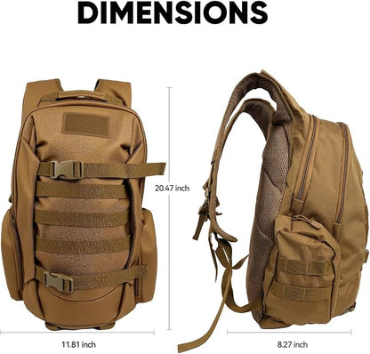 35L Tactical Backpack for Men, MOLLE Military Bug Out Bag, Waterproof Rucksack for Hiking with Hydration Port Tan
