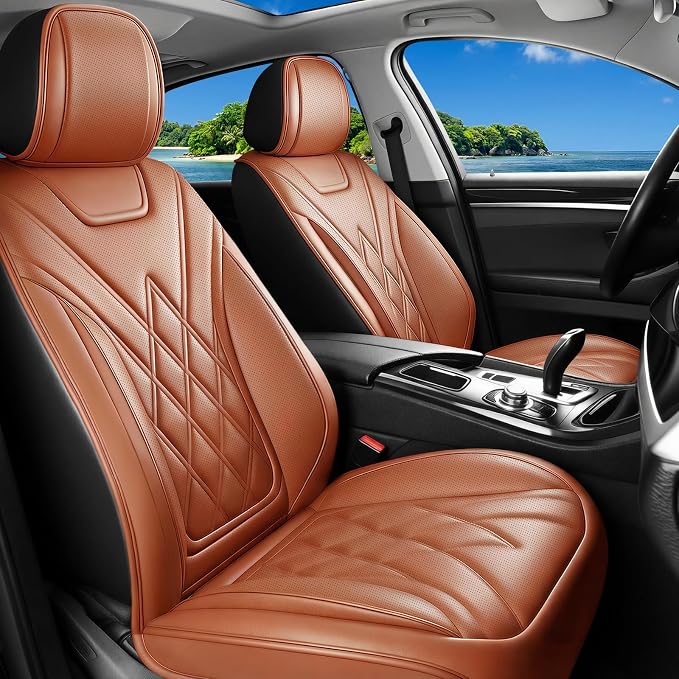 Car Seat Covers Compatible with Hyundai Venue 2020-2026 - Waterproof & Breathable Luxury Leather All-Weather Seat Cushions Protectors, Airbag Compatible, Only 2 Front seat Covers (Brown)