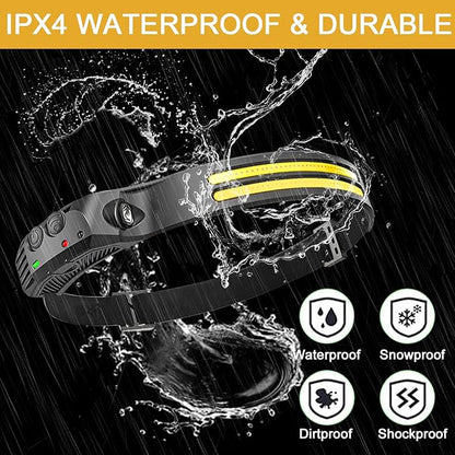 New LED Headlamp Rechargeable, 230° COB Super Bright Head Lights for Forehead, 6Mode Hard Hat Light for Adults, USB C Headband Flashlight for Work, Hiking, Running, Camping (10Pack)