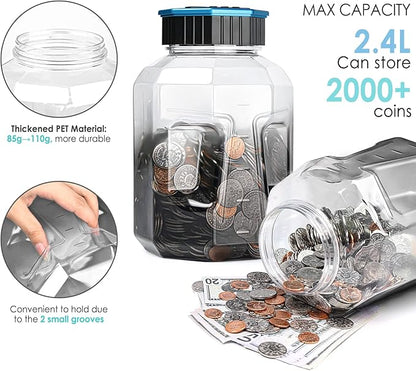X-Large Piggy Bank for Adults Kids, Vcertcpl Digital Coin Counting Bank with LCD Counter, 2.4L Capacity, Great Coin Counter Bank Money Counting Jar with Total Amount Displayed (G Gray, X-Large)