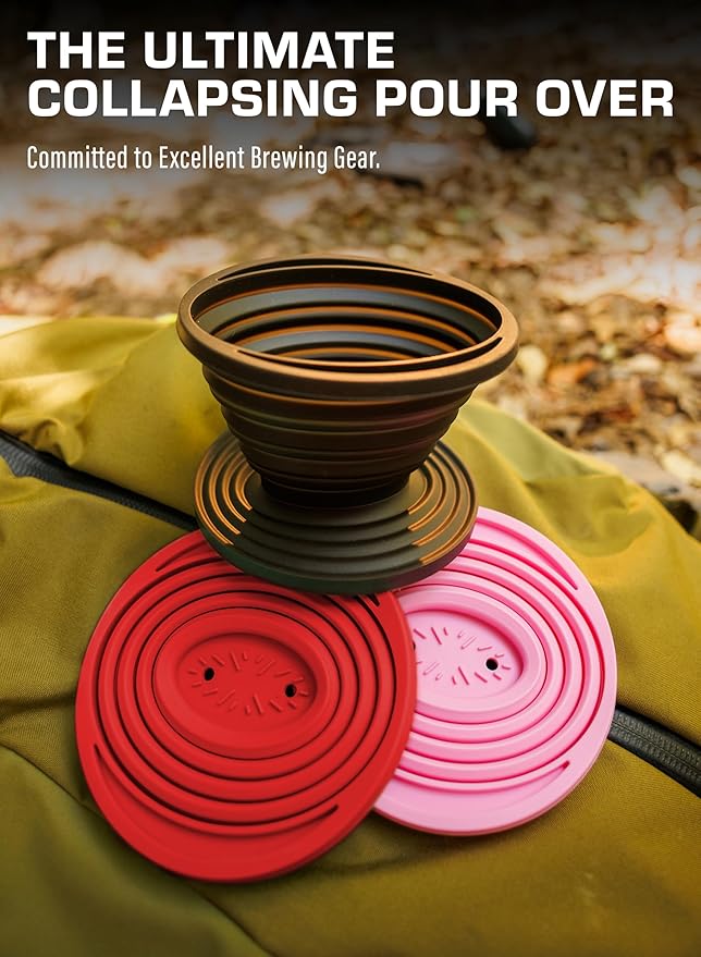 COLETTI Sierra Camping Pour Over Coffee Dripper - Collapsible Pour Over Coffee Dripper - Includes Pack of Paper Filters [Red, Pack of 2]