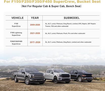 IKABEVEM for Ford F150 2009-2024 2025 2026 Seat Covers - F250 F350 F450 2017-2025 2026 Seat Protectors with Waterproof Leather(Full Set,Black & Grey)