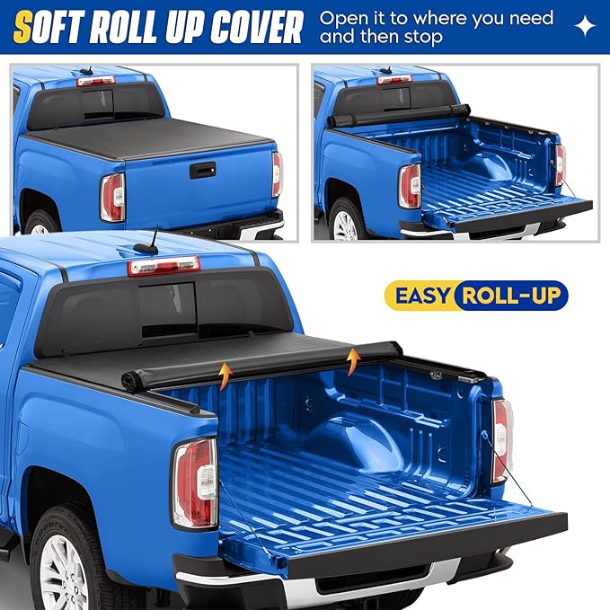 Soft Roll-up 6.4' Truck Bed Tonneau Cover for Dodge Ram 1500 2002-2018, Ram 2500 3500 2003-2024, Ram 1500 Classic 19-23 (Not for New), Fleetside 6.4 ft 76.8 in Bed