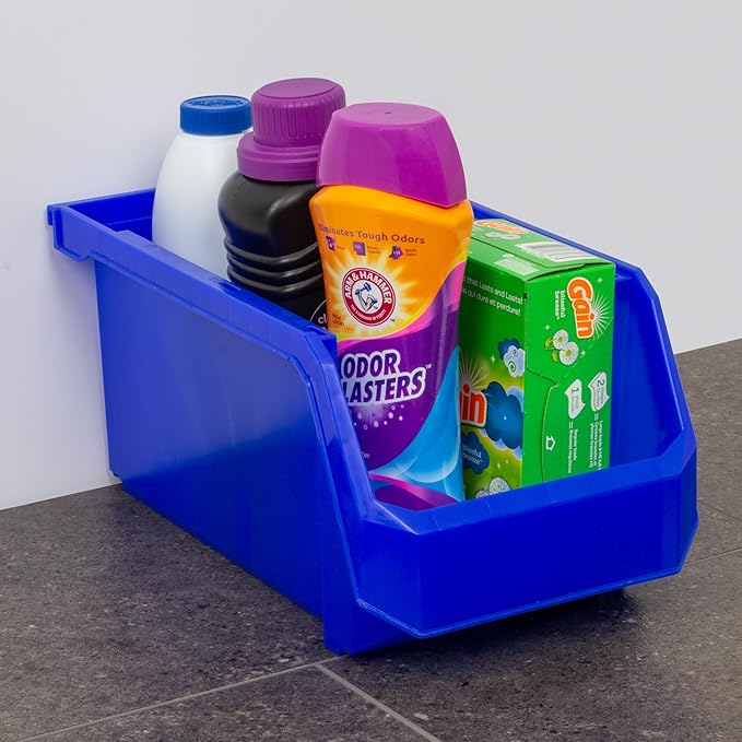 ReadySpace Plastic Containers for Organizing and Storage Bins for Closet, Kitchen, Office, Garage or Pantry Organization, Stackable Bins, Large (14.8" x 8" x 7"), 6-Pack, Blue