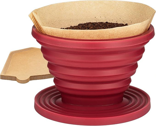COLETTI Sierra Camping Pour Over Coffee Dripper ??Collapsible Pour Over Coffee Dripper ??Includes Pack of Paper Filters [Red, Pack of 1]