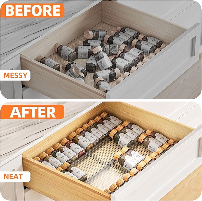 MUDEELA Clear Spice Drawer Organizer, 4 Tier- 2 Set Spice Rack