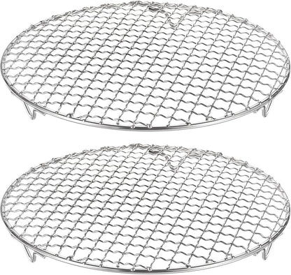 HARFINGTON 2pcs Round Cooking Rack 9.8-inch 201 Stainless Steel Cross Wire Barbecue Grill Net with 20mm Legs for Cooking Baking Steaming BBQ