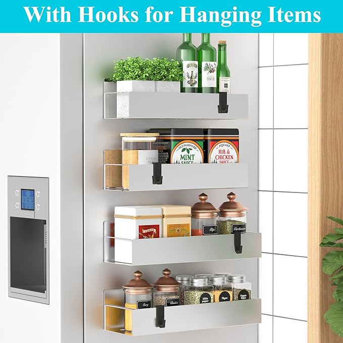 HuggieGems 4 Pack Magnetic Spice Storage Rack Organizer