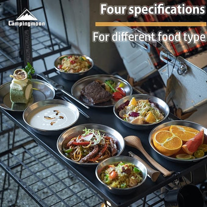 CAMPINGMOON Camping Plates Set Stainless Steel Dishwasher Safe Kitchenware S395 (Pack of 4, 標準)