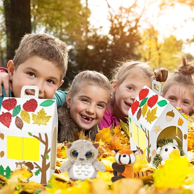 Cinrobiye 6 Set Fall Party Favors Mini Woodland Animals Bulk Plush Keychains DIY Gift Box for Autumn Thanksgiving Adopt an Animals Party Favors Birthday Goodie Bag Supplies Fillers Stuffers