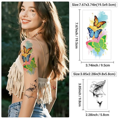 77 Sheets Temporary Tattoo, 17 Sheets Half Arm Lion Owl Antelope Rose Butterfly Constellation Chest Tattoos for Adults Men Women, 60 Sheets Small Tattoos Stickers for Boys Girls Kids Body Art Design