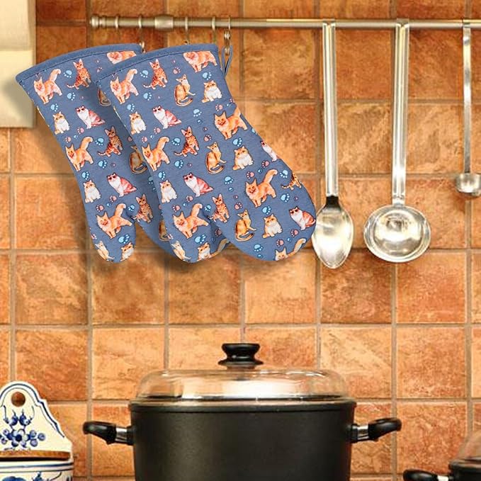 Oven Mitts Gloves 1 Pair Heat Resistant 480 ℉ Non Slip Clear Silicone Printed
