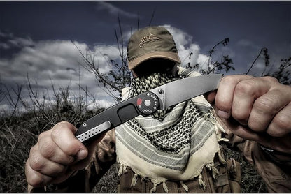 Extrema Ratio - BF2 CT (STONE WASHED), Folding Knife, Böhler N690 stainless steel blade hardened to 58 HRC, stone-washed finish, smooth anticorodal aluminum handle, dual guards, reversible clip