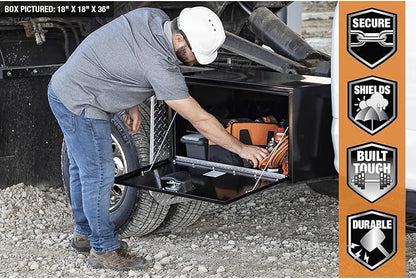 Buyers Products 1704300 Black Steel Underbody Truck Tool Box – 24 x 24 x 24 Inch - Truck Bed & Underbelly RV Storage Box, Locking T-Latch, Weather-Resistant, Heavy-Duty Flatbed Job Box, Made in USA