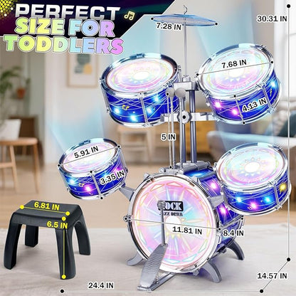 Kids Drum Sets for 2-5, Toddler Drum Set Ages 1-3, Junior Mini Jazz Full Size Small Band Rock Drums Making Kit Toys Percussion Musical Instrument Rhythm Beat Play Sets for Toddlers Boys Girls