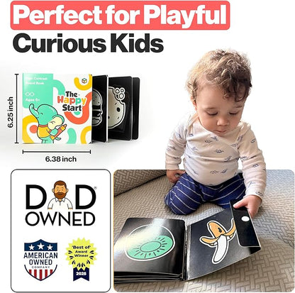 Happy Start Award-Winning High Contrast Board Book - Newborn Black & White Baby Cards, Easy to Clean, Hospital Approved, Stands on Its Own, Tummy Time Toy, Ages 0+ (English - Pack of 3)