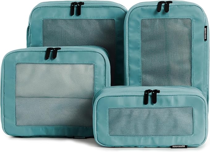 Aerotrunk Compression Packing Cubes for Travel - Luggage Organizer Bags - Double Zipper Packing Cubes for Suitcases (4-Pack, Teal)