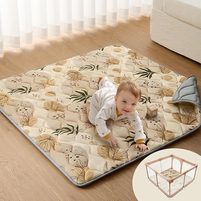 Blissful Diary Baby Play Mat, 47x47 Infant Play Mat for Playpen, Thicken Foam Cushioned Baby Mat for Floor, Non-Slip Kids Play Mat, Washable Baby Playmat for Babies,Toddlers, Earth Tones Design