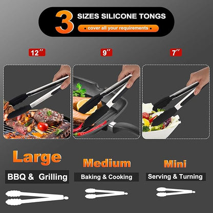 Anaeat Non-Stick Silicone Locking Tong Set of 3