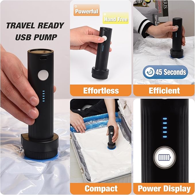 Travel Vacuum Storage Bags with Electric Pump, 10 Combo Travel Packing Bags for Luggage and Suitcase, Carry-on Size Compression Space Saver for Clothes and Clothing