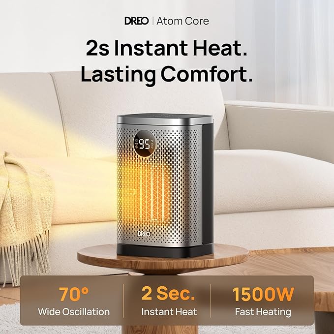 DREO Space Heater for Indoor, Portable Heater, 1500W Compact Ceramic Convection