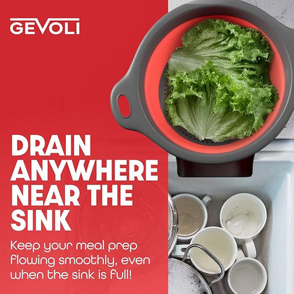 Gevoli Strainer with Self-Draining Base Over-Sink Collapsible Kitchen Colander