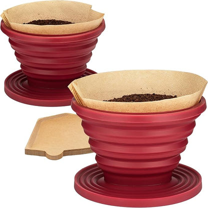 COLETTI Sierra Camping Pour Over Coffee Dripper - Collapsible Pour Over Coffee Dripper - Includes Pack of Paper Filters [Red, Pack of 2]