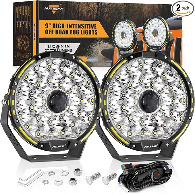 Auxbeam Round Off Road Light, 360-PRO Series 9 Inch LED Driving Light Bar 270W 37776LM Spot Flood Combo Spotlights Offroad Lighting Pod Lights for Truck Jeep ATV, 2 Years Warranty