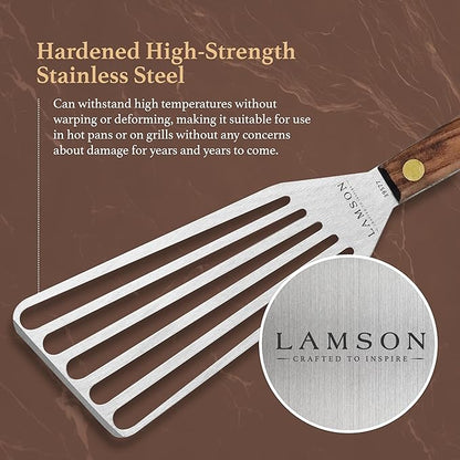 Lamson 3' x 6" Chef's Slotted Turner with Walnut Handle - Right-Hand