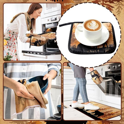 Fourluoo 10 Pcs Farmhouse Kitchen Decor Set 4 Brown Bear Kitchen Towels 2