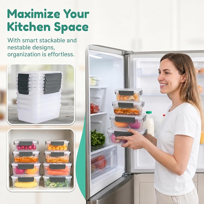 YORY 7 cup Plastic Food Storage Containers