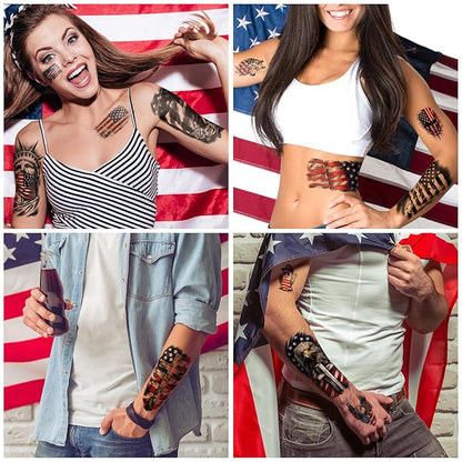 77 Sheets Independence Day Temporary Tattoo for Women Men, 17 Half Arm 4th of July Fake Tattoos, 60 Tiny American Flag Eagle Dog Cat Cow Memorial Labor Day Patriotic Body Tattoos