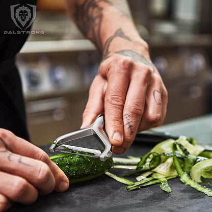 DALSTRONG Razor VX - Y Peeler - High Carbon Stainless Steel - Non Slip G10 Handle - Fine, Serrated & Julienne Blades Set - Premium Vegetable, Fruit, Potato Peeler for Kitchen